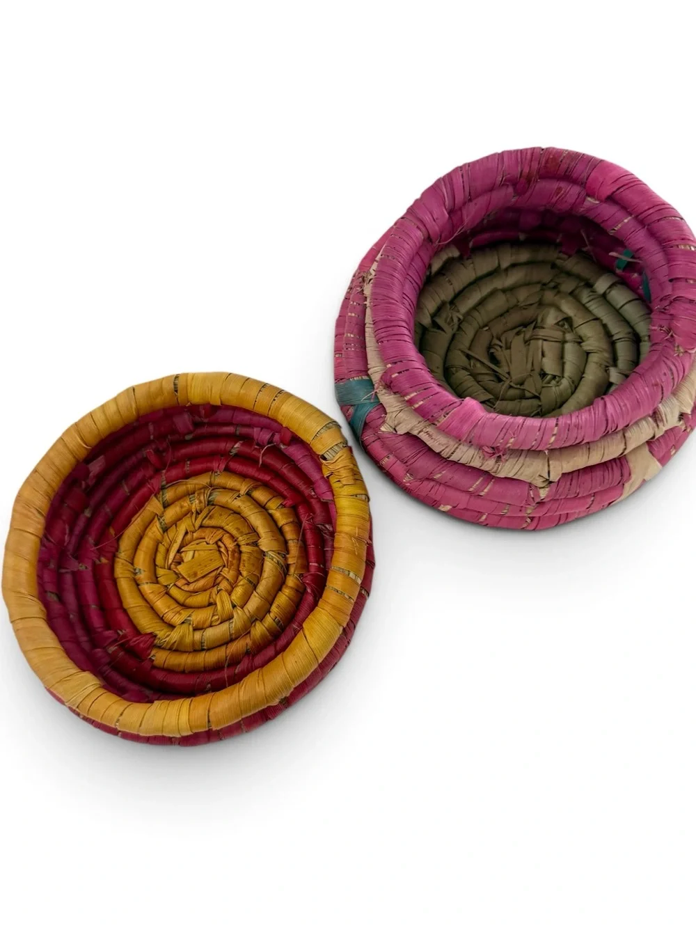 Handwoven Seagrass Trinket stash Box Pink and Yellow Home Accents